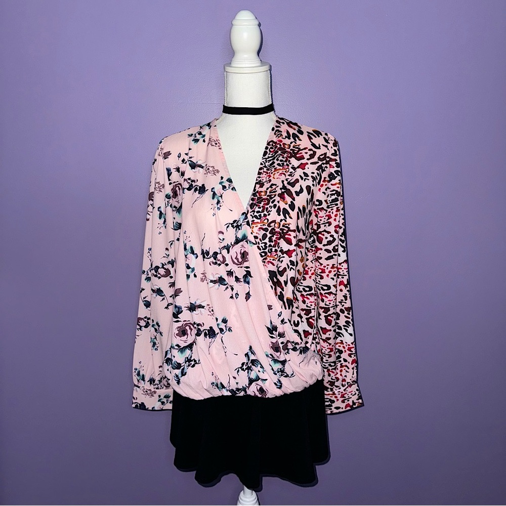 NEW Boutique Pink Printed Surplice Blouse